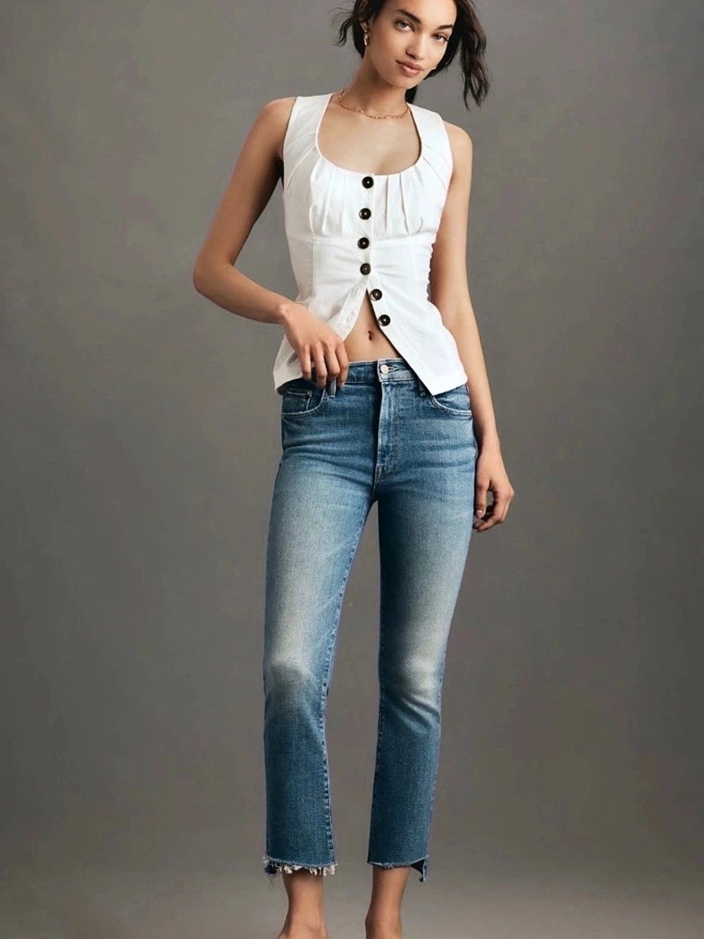 MOTHER The Insider Crop Step Fray Jeans Blue Waist 25 Frayed Hem Jeans